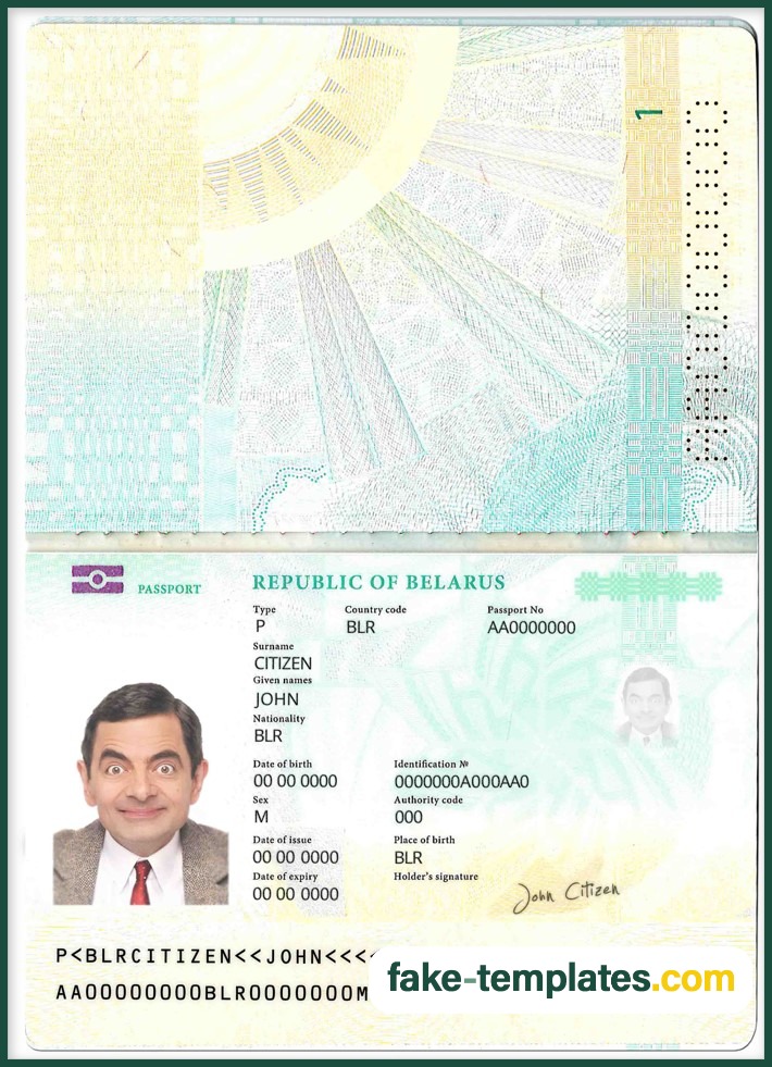 Belarus Passport Template Front